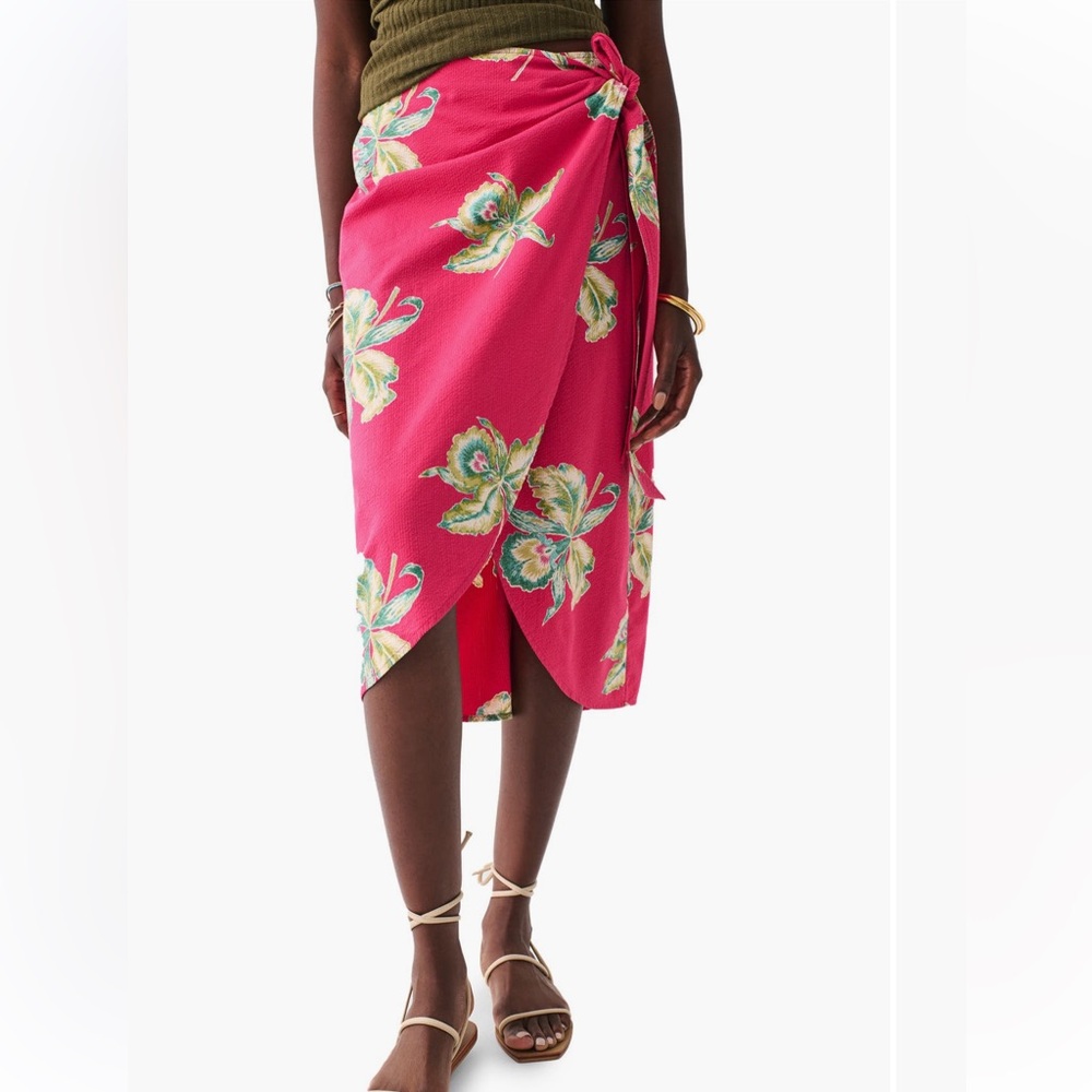 Faherty‎ Pacifica Orchid Print Seersucker Wrap Skirt Floral Pink Small EUC